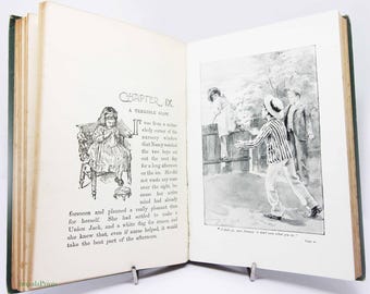 1800年代ジアン手書き　アンティーくスクエア　ラスト一点 1904年発行のアンティーク児童書｜挿絵入り絵本｜緑色のヴィンテージ