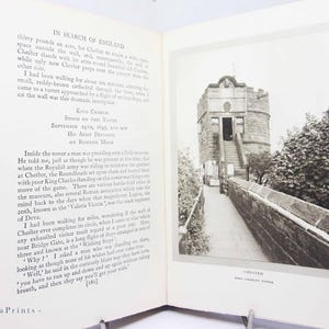 Reseguide för England från 1934, blå illustrerad vintage-reseguide fylld med konst, historia och tidlösa resor genom England