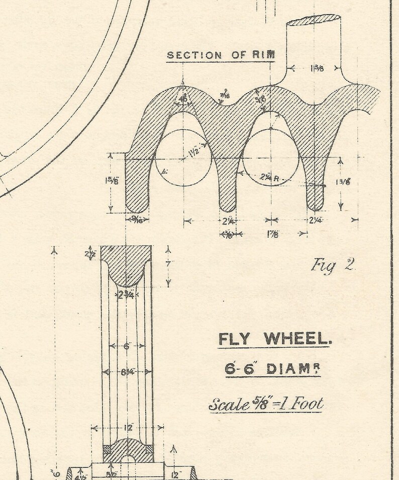 Machine Drawing Pulley 1930s Vintage industrial Print Engineering Drawings blueprint Art Plan Gift Home