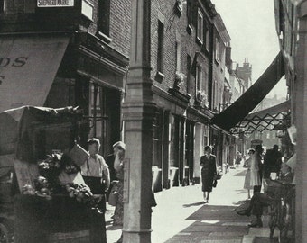 London print Shepherd Market Westminster, Mayfair Central London 1950s vintage Print B & W photograph Vintage ephemera