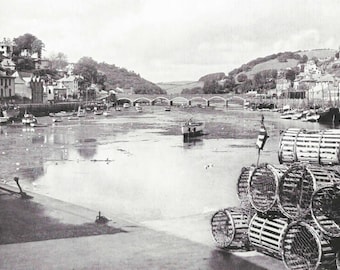 Looe Cornwall 1950s vintage Print Black and white from photograph Vintage ephemera repurposed