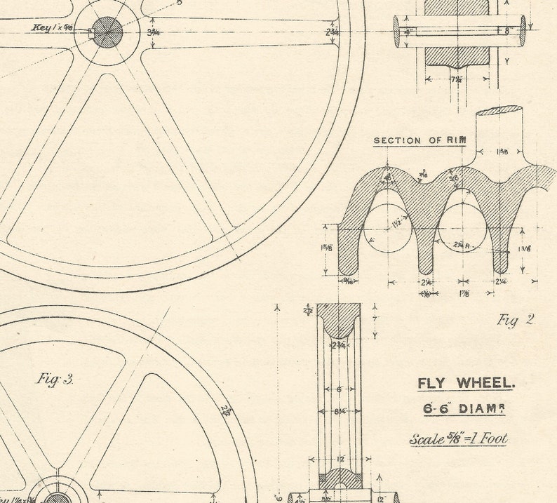 Machine Drawing Pulley 1930s Vintage industrial Print Engineering Drawings blueprint Art Plan Gift Home