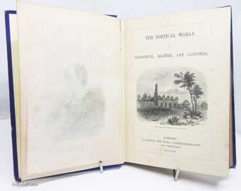Antiek poëzieboek 1855 Geïllustreerd zeldzaam boek Cadeau-item dichter Harde kaft Blauw poëzieboek Antiek