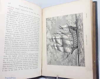 El océano y sus gobernantes, 1878. Libro de historia antigua del mar, tapa dura. Libro de cuentos marítimos. Aventura y mitología.