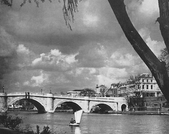 Surrey Richmond Bridge 1950s vintage Print B & W photograph Vintage ephemera Street art Old London