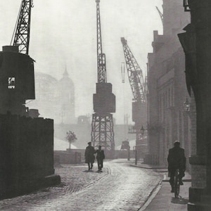 Bankside print Near Southwark Bridge London vintage Print Black and white from photograph Vintage