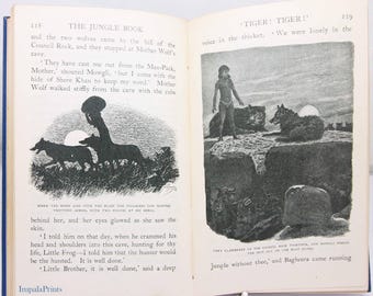 Jungle Book Rudyard Kipling 1926 Vintage boek hardcover kinderboek rood oud boek cadeau geïllustreerd