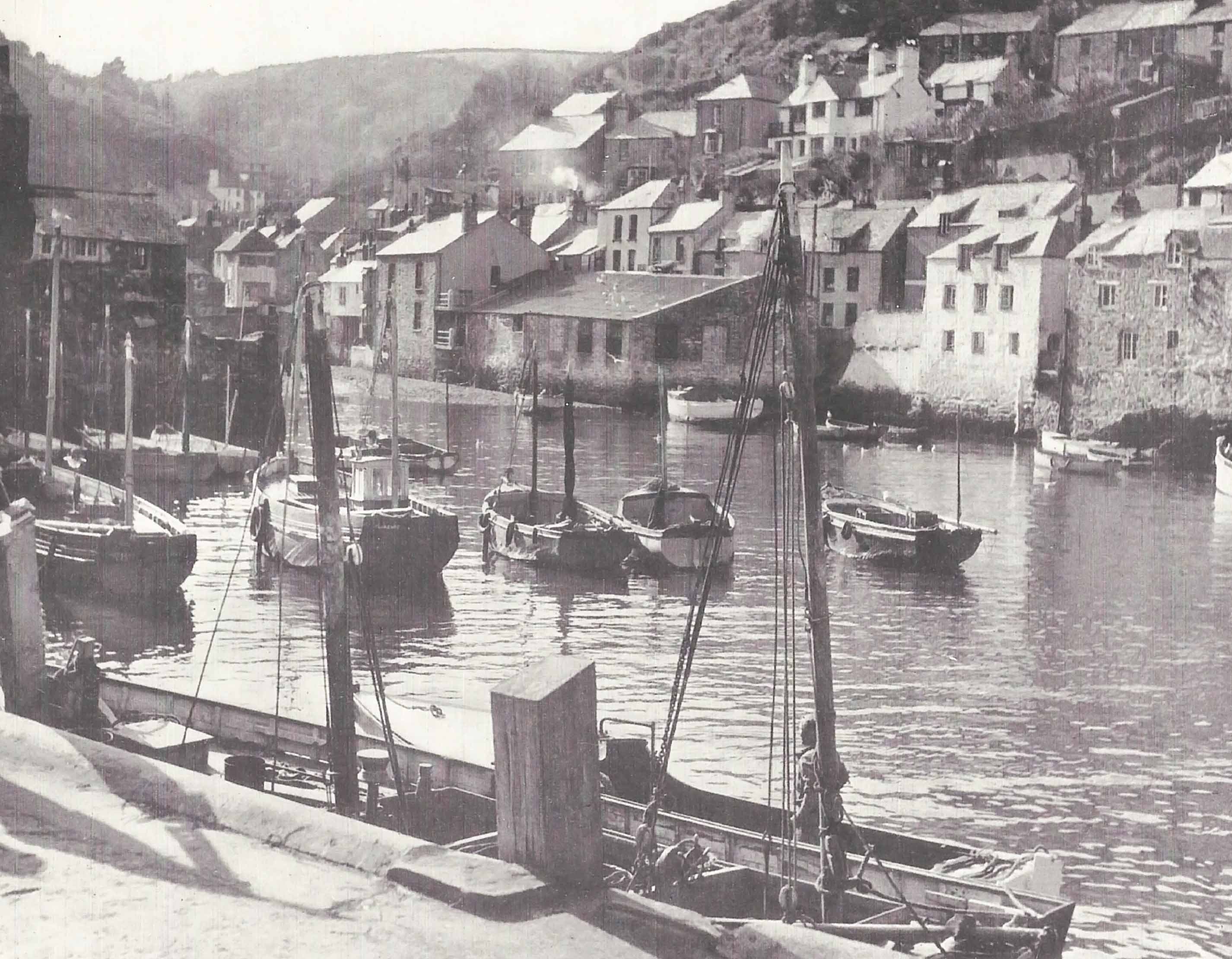 Polperro Harbour, Cornwall 1950s vintage Print B & W photograph Vintage ephemera Fishing village England