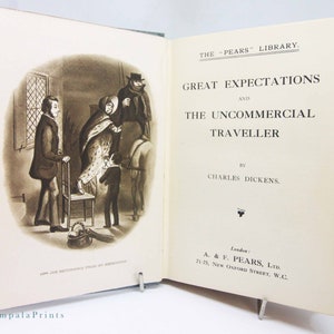 Great Expectations Blue book gift vintage Charles Dickens Book Famous illustrated Classic books gift old retro