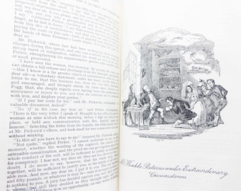 Libro antiguo de Los papeles de Pickwick de Dickens – Edición clásica de tapa dura azul de los años 30, literatura ilustrada, estilo decorativo