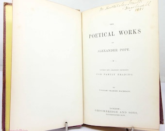 Antique Alexander Pope Poetical Works Book 1800s Vintage Green Hardback Classic Poetry Collectible Gift