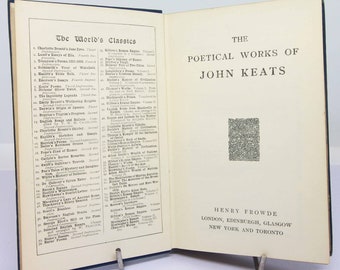 John Keats Poetry Book 1905, Odes, Lyrics And Sonnets Antique Poetry Book vintage, cadeau, objets de collection,