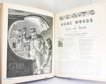 Antiek geïllustreerd maandelijks tijdschrift uit 1891. Antiek Victoriaans kinderboek Vintage UK prentenboek Poëzieverhalenboek