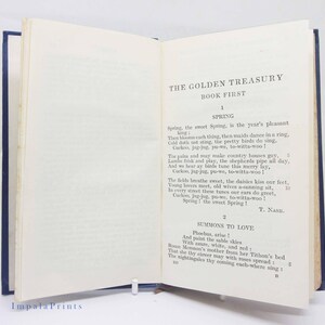 Livre de poésie bleu antique du Trésor doré de Francis Turner Palgrave, paroles de chansons, paroles et poèmes keats