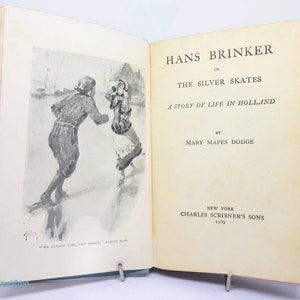 Silver Skates 1909 Antiker illustrierter Roman Band Hardcover Bilderbuch Alte Bücher Display Bücher