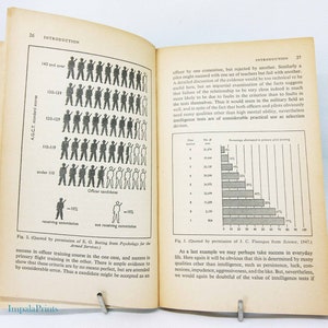 May include: Open book with pages displaying statistical charts and diagrams related to officer candidate scores and pilot training. The text includes the title "INTRODUCTION" and references to scientific studies. The book is held open by a metal clip.