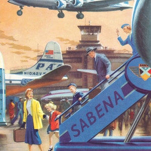 Aviation print 1950s Golden age of Airline travel attractive Vintage Print flight transport old print