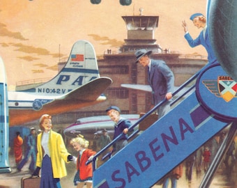 Luchtvaartafdruk jaren 1950 Gouden eeuw van luchtvaartmaatschappijen reizen aantrekkelijke vintage print vliegtransport oude print