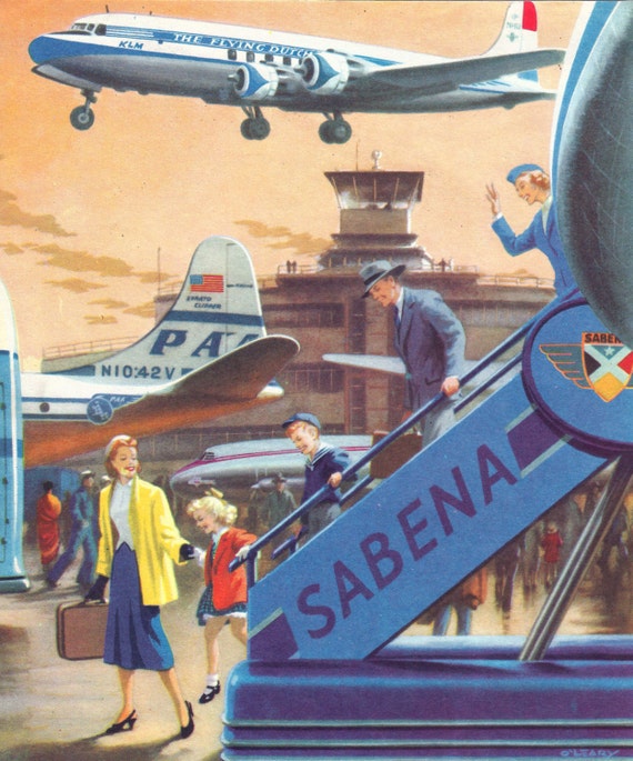 Aviation Print 1950s Golden Age of Airline Travel Attractive