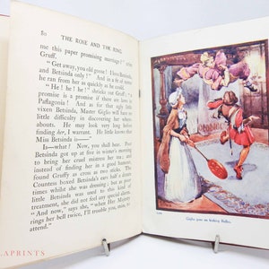 Antique red Childrens book 1912 Vintage story book Rose & the Ring Hardback gilt Gift historic books