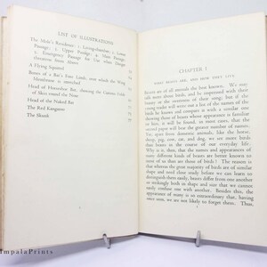 May include: A vintage book with a white cover and black text. The book is open to a page titled "What Beasts Are, and How They Live." The text discusses the differences between birds and beasts and how they are identified.