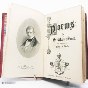 Scott Poetical obras Antiguo libro de tapa dura Vintage, regalo, coleccionables, Poeta Poesía Libros antiguos