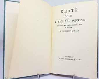 John Keats Poetry, Odes, Lyrics And Sonnets 1933 Poetry Book vintage, cadeau, objets de collection, vert