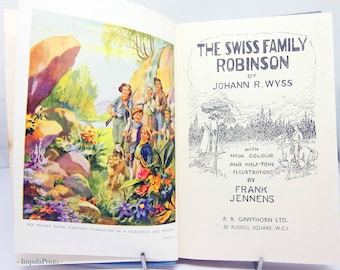 Swiss Family Robinson Vintage kinderboek jaren 30 hardcover oud boek fictie Reisavontuur