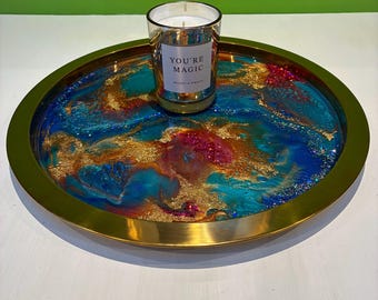 Artisan Glitter Heaven Resin Luxury Sparkling Cocktail/Bar/Serving Tray - Unique Home Decor Gift