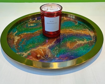 Artisan Glitter Heaven Resin Luxury Sparkling Cocktail/Bar/Serving Tray - Unique Home Decor Gift