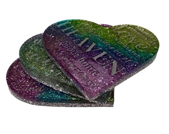 Handmade Rainbow Glitter Resin Memorial Heart plaque/Remembrance Gift/ In Loving Memory Gift