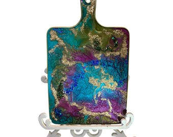 Luxury Resin OOAK Glitter & Gold Leaf Cheese/Chopping/Charcuterie Board Artisan Kitchen Decor Gift