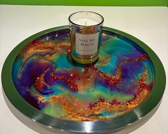 Artisan Glitter Heaven Resin Luxury Sparkling Cocktail/Bar/Serving Tray - Unique Home Decor Gift