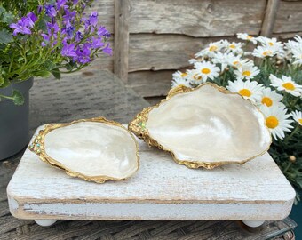 Luxury Gold/Silver Crystal Embellished Oyster Shell Ring/Trinket/Jewellery Dish, Coastal Decor, Engagement/Bridesmaid Gift
