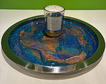 Artisan Glitter Heaven Resin Luxury Sparkling Cocktail/Bar/Serving Tray - Unique Home Decor Gift