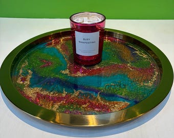 Artisan Glitter Heaven Resin Luxury Sparkling Cocktail/Bar/Serving Tray - Unique Home Decor Gift