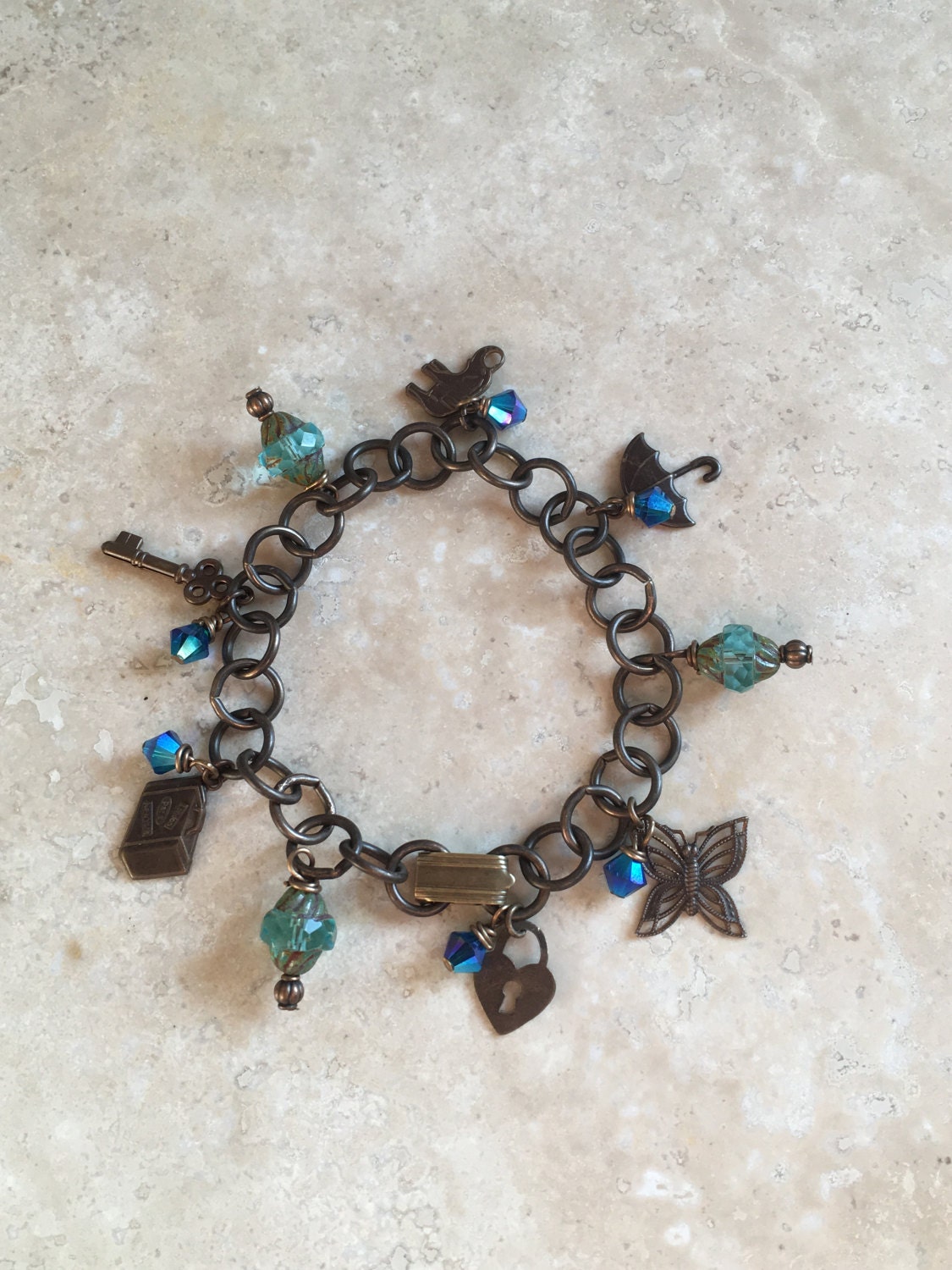 Vintaj Dark Natural Brass Charm Bracelet 'The Journey' with Vintaj Dark Natural Brass Charm Bracelet 'The Journey' with