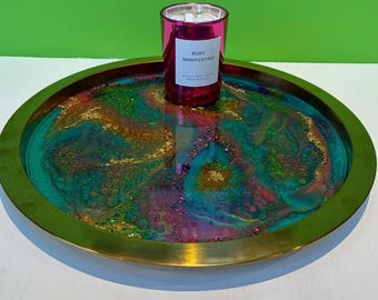 Artisan Glitter Heaven Resin Luxury Sparkling Cocktail/Bar/Serving Tray - Unique Home Decor Gift