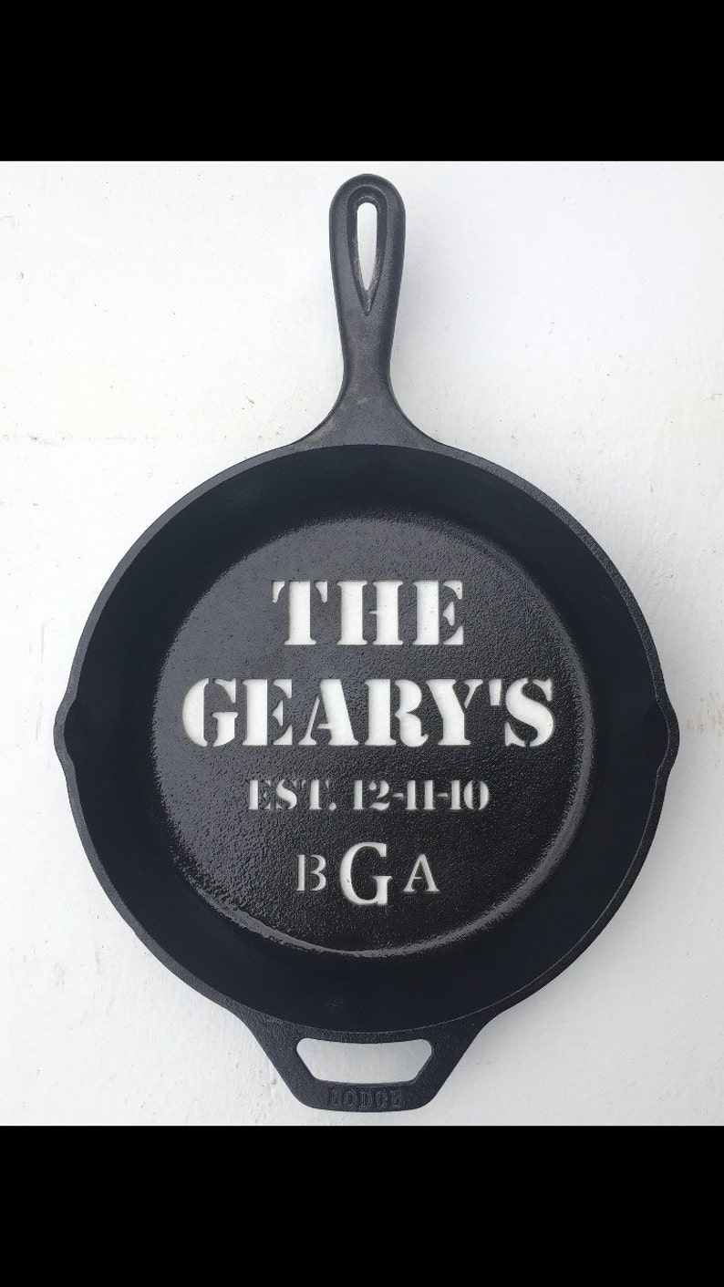 Custom cast iron skillet personalized gifts for him sixth year image 1