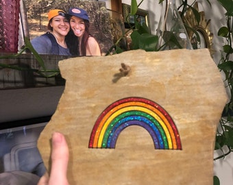 Rainbow glitter garden stone art LGBT Pride engraved rock personalized