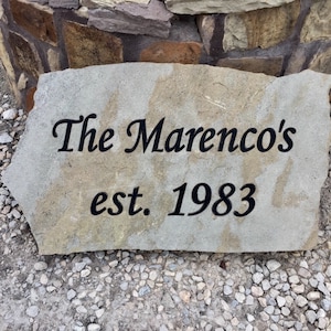 Custom engraved flagstone rock sign, memorial, headstone, gravestone, celebration, wedding, anniversary stone address stone