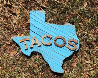 Tacos Antique Style Texas Wood & Metal Sign