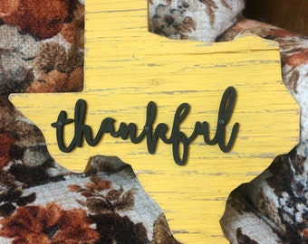 Thankful Texas weathered royal yellow wood wall decor sign