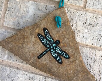 Iridescent dragonfly stone wall and garden decor