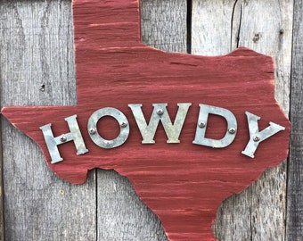 Howdy Texas Rustic Wood & Metal Sign