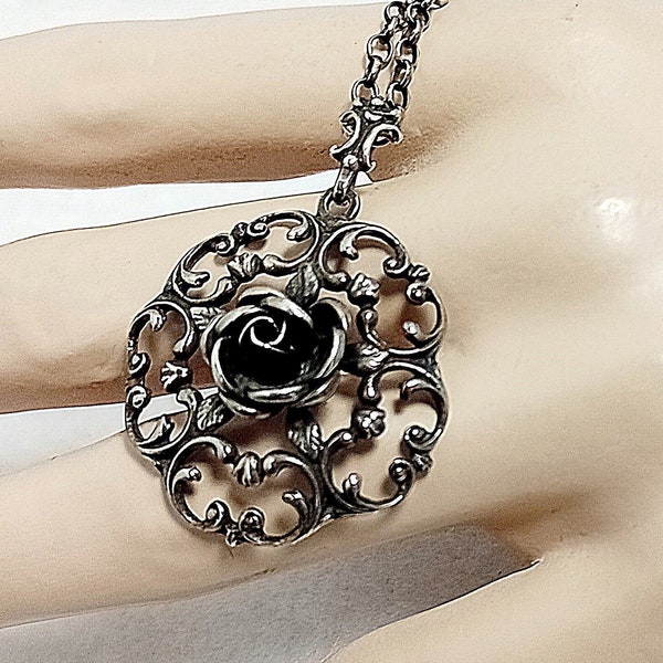 Teka Theodor Klotz Pforzheim Germany vintage 925 silver rose designer necklace from the 1960s.