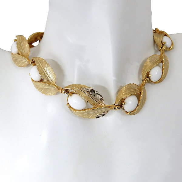 Rare original Elsa Schiaparelli high quality vintage gold plated leave necklace - choker, 1950s - 1960s.