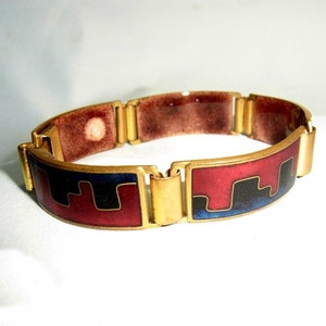 Karl Schibensky Saarbrücken Germany, signed 1950s modernist enamel bracelet, perfect vintage condition.