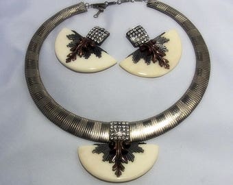 Ermani Bulatti impressive vintage statement designer necklace set from the 1980s.