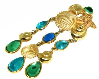 Vintage Trifari Kunio Matsumoto nautische broche: gouden schelpen en cabochons.